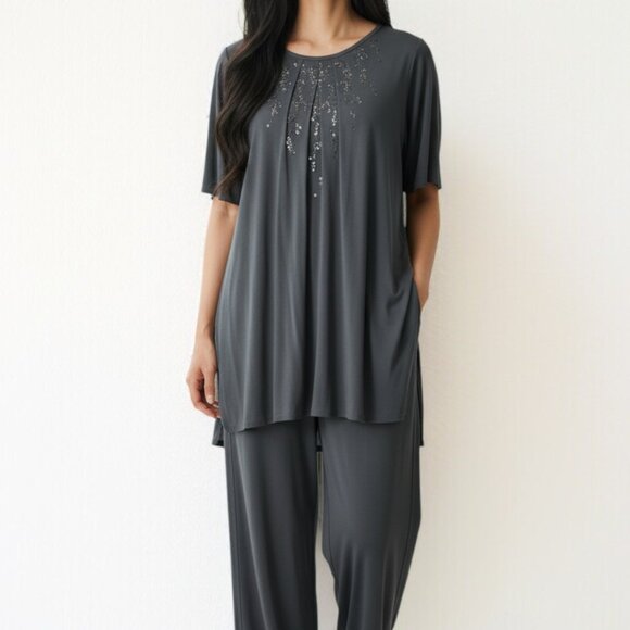 Eileen Fisher Cobblestone Brown Jersey Viscose Set - Picture 1 of 15
